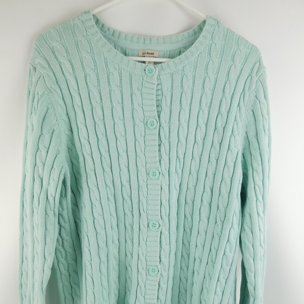 LL Bean 100% Cotton Cable Knit Cardigan Sweater XL